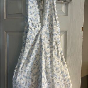 Princess Polly Vintage Floral Halter Dress in Blue and White